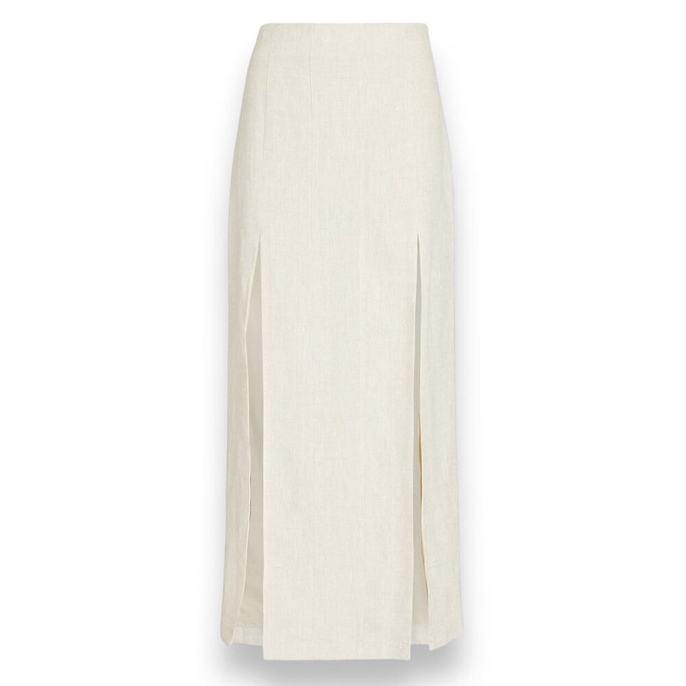 STAUD Cream Double-Slit Midi Skirt